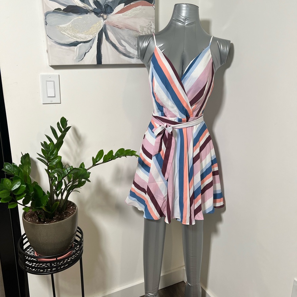 Striped Multicolor Wrap Dress